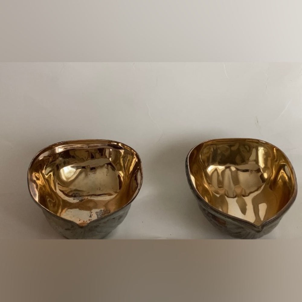 Vintage metal bowls 2 bowls for nuts & crackers walnut shaped bowls metallic